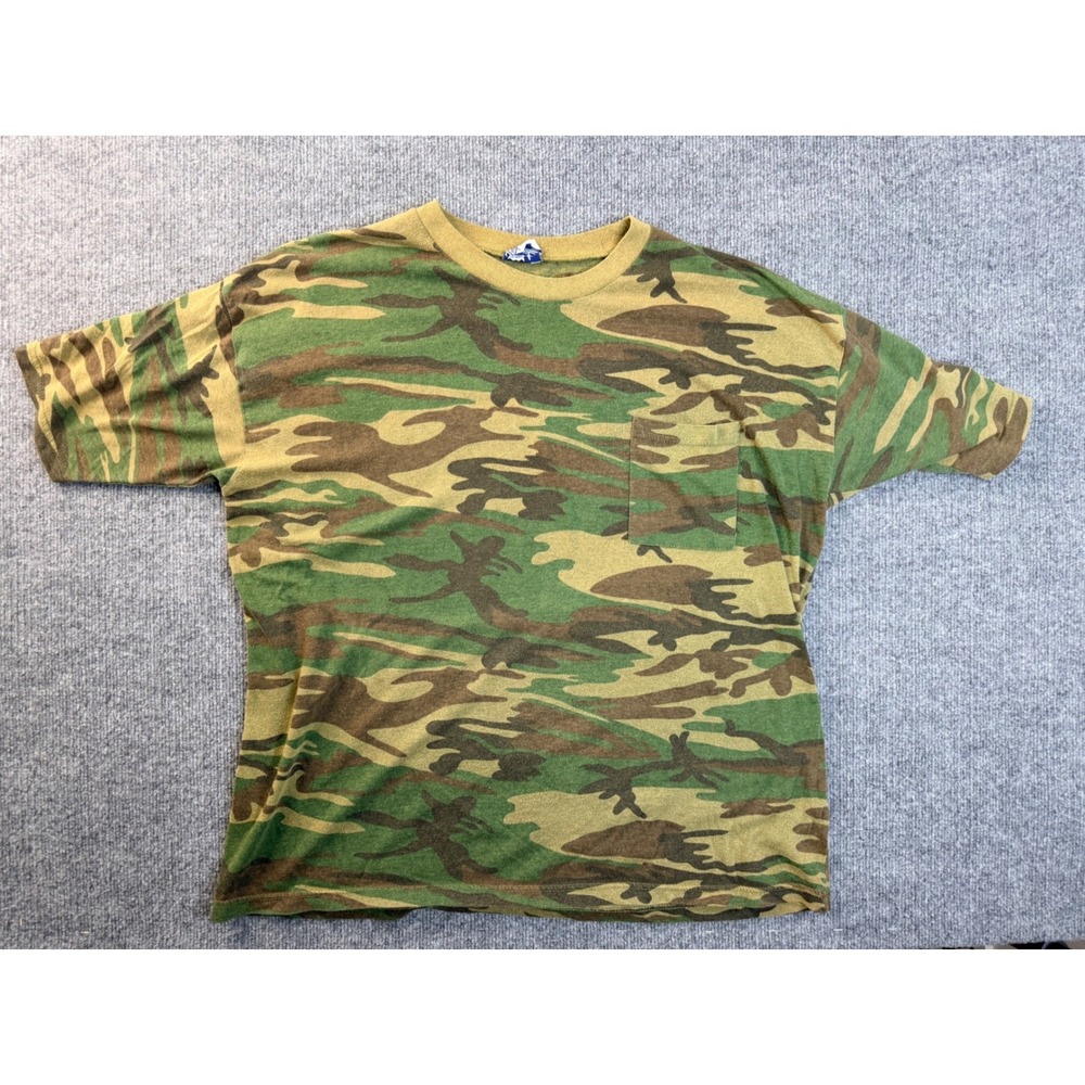 Vintage Imperial Tejidos Camo Pocket Tee Mens XL Green Brown Camouflage T-Shirt